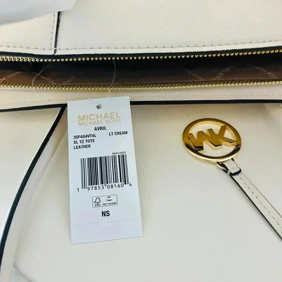 Michael Kors Purse MK Avril Extra-Large Leather and Suede Tote Bag LT Cream - Picture 10 of 11